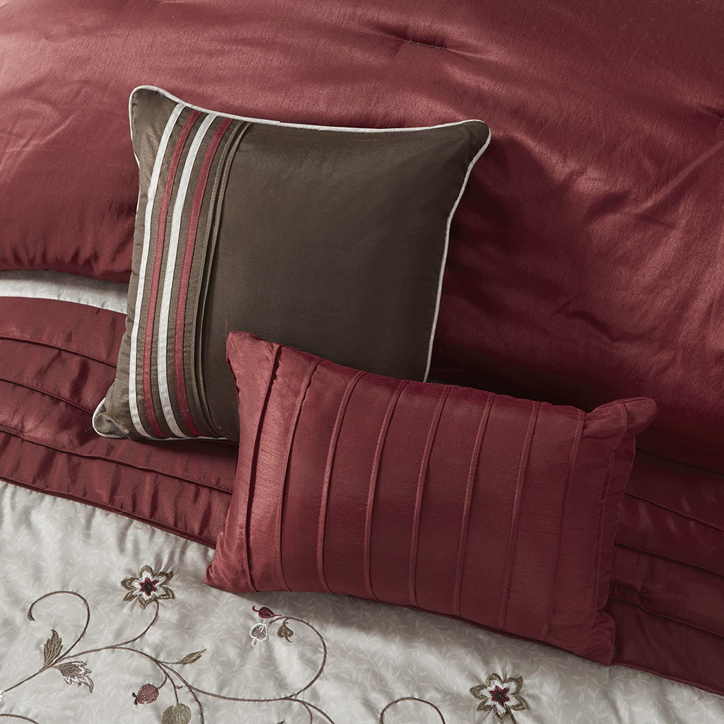 Serene - King Embroidered Piece Comforter (Set of 7) - Red
