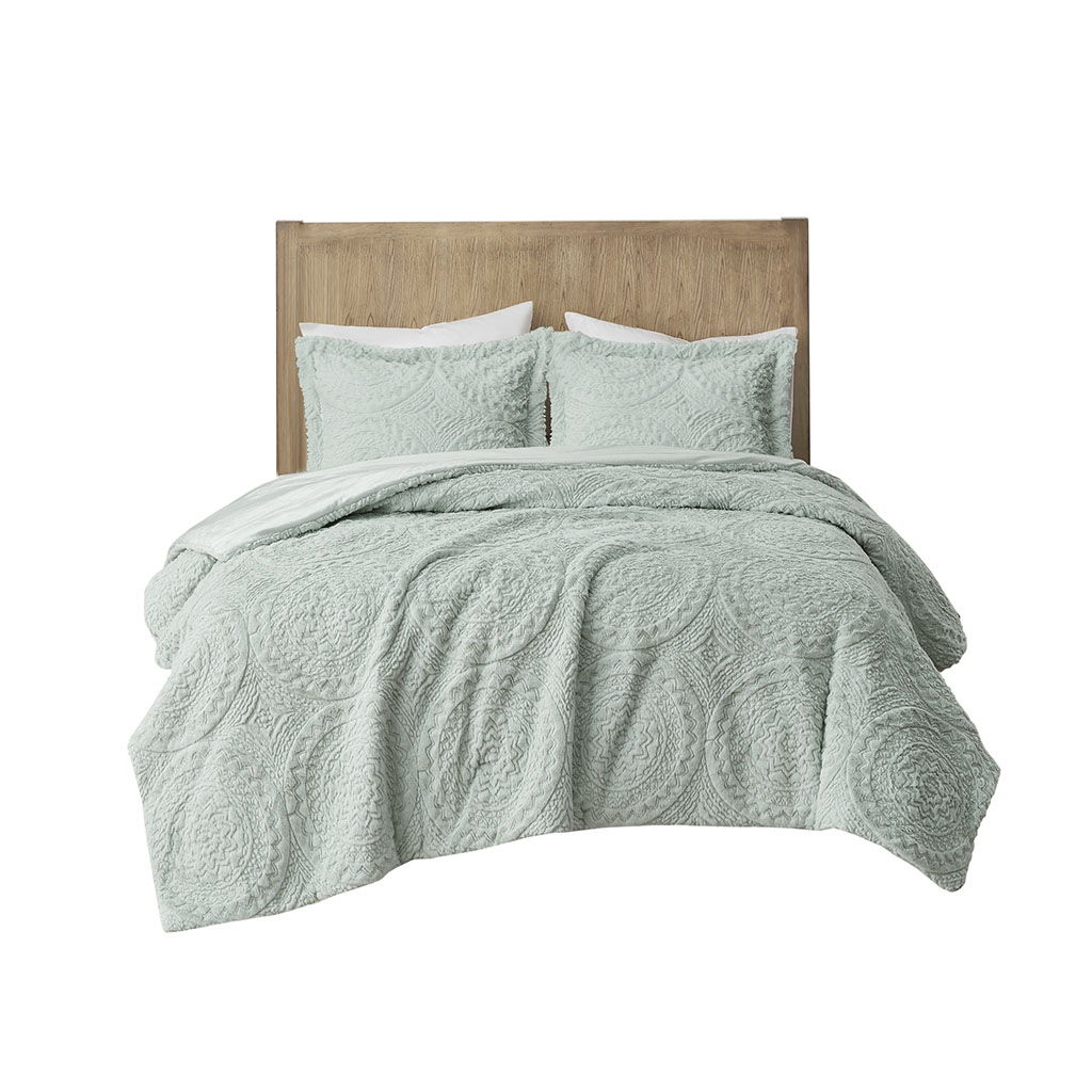 Arya - King Embroidered Medallion Ultra Comforter Mini Set - Aqua