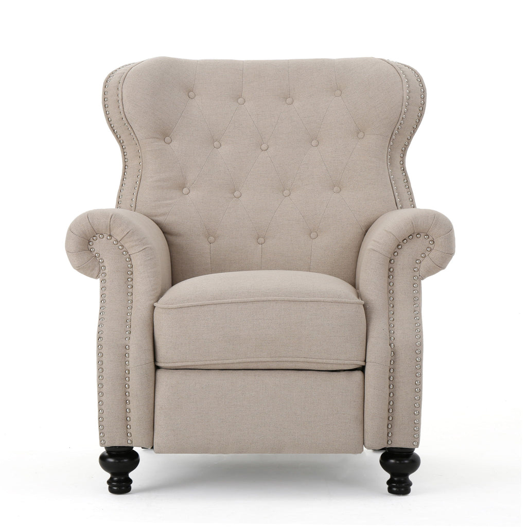 Contemporary Style Push Back Recliner With Button Tufted Stitching And Nailhead Trim