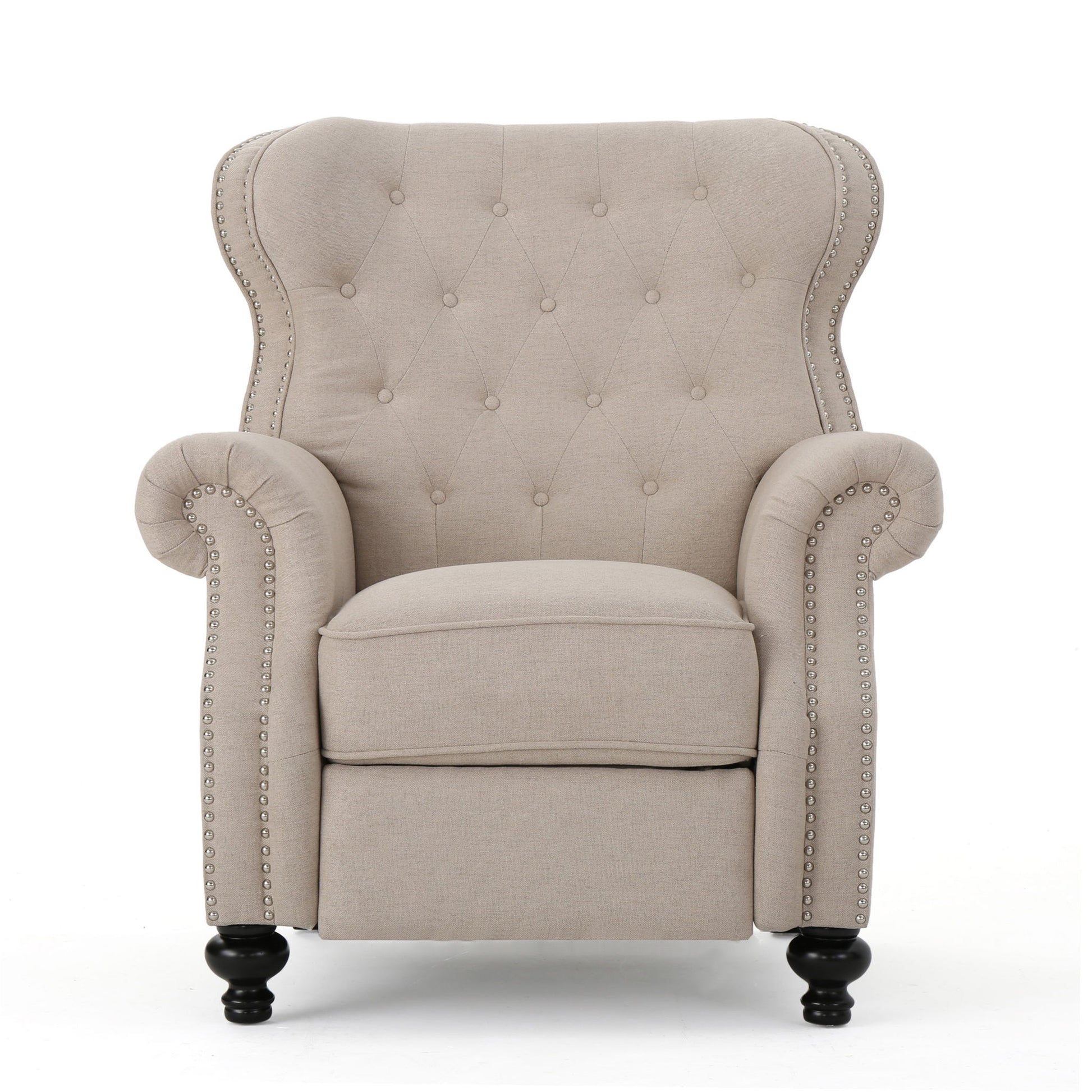 Contemporary Style Push Back Recliner With Button Tufted Stitching And Nailhead Trim