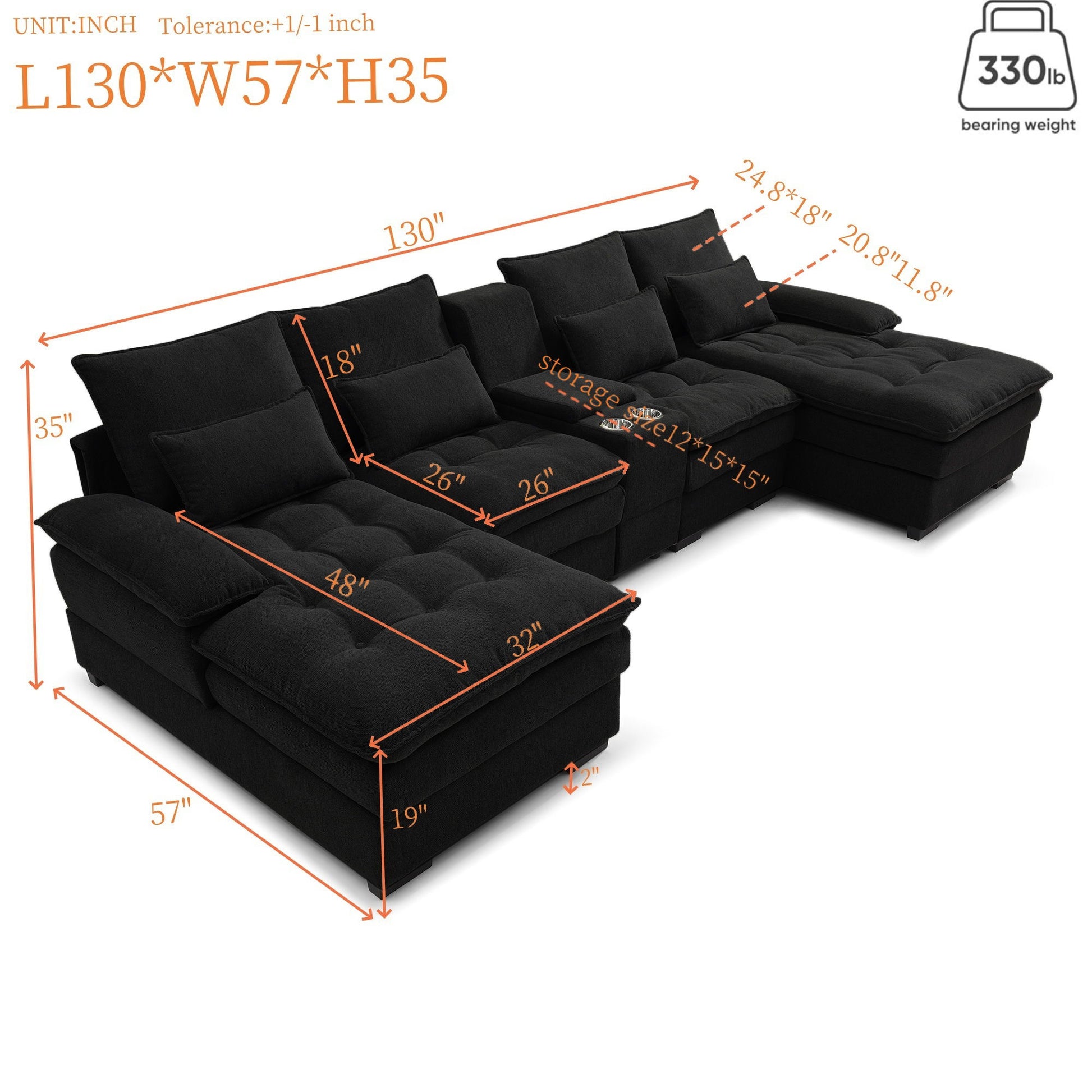 Contemporary U Shaped Sofa With Console And Cupholders