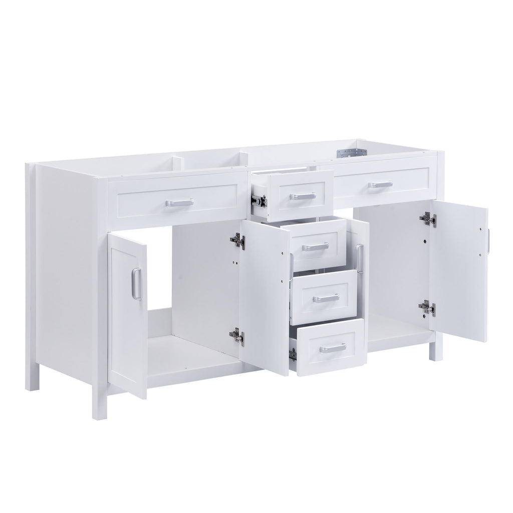 Bathroom Vanity Cabinet Only, Soft Close Doors & Drawers, 4 Drawers & 2 Double Door Cabinets - White