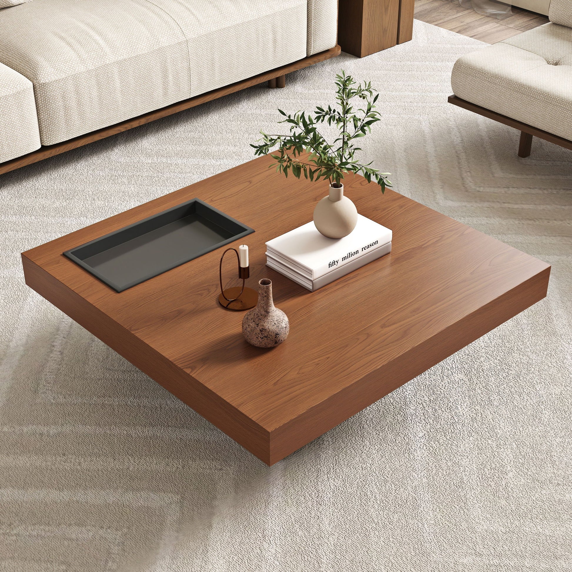 Square Floating Coffee Table For Living Room - Dark Walnut
