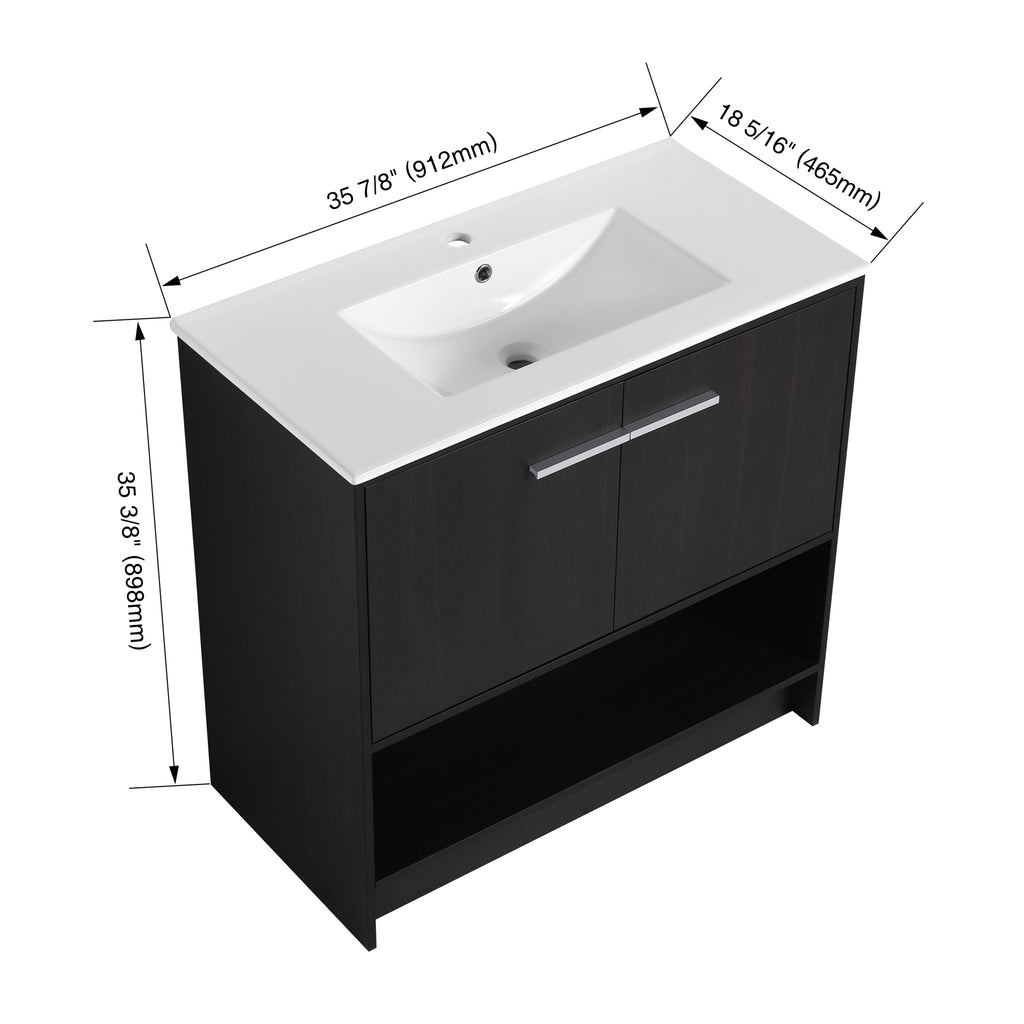 Modern Bathroom Vanity With Ceramic Sink, Freestanding Cabinet, Soft Closing Doors