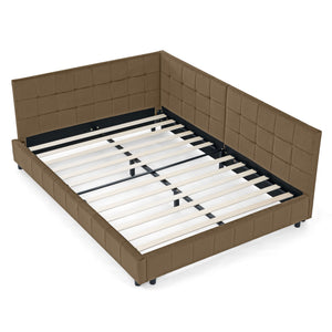 Upholstered Bed Frame With Tufted Backrest And Armrests