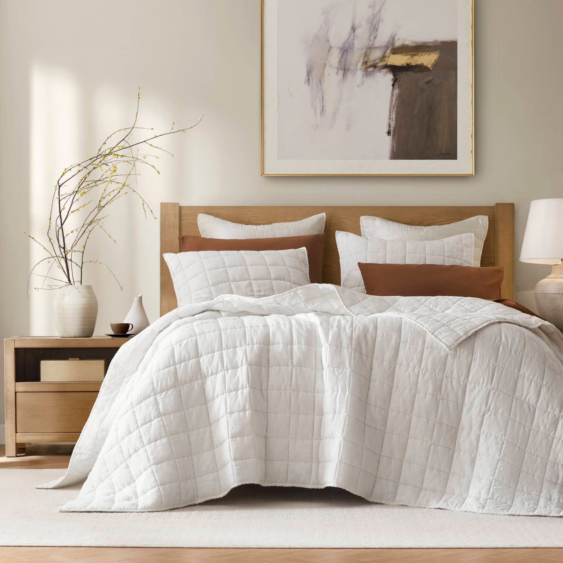 100% Linen - Full/Queen Linen Garment Washed Quilt Set - White