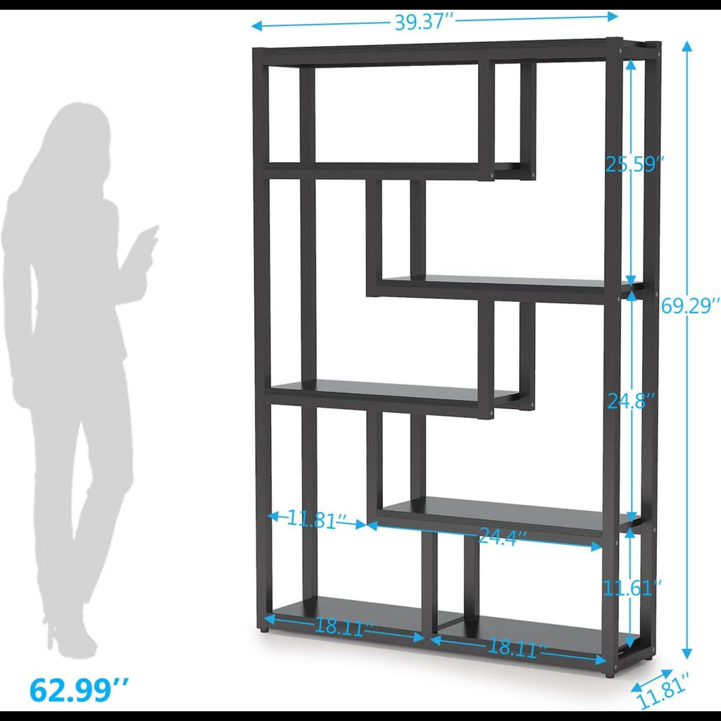 6 Tier Etagere Bookcase With Asymmetrical Shelves For Living Room