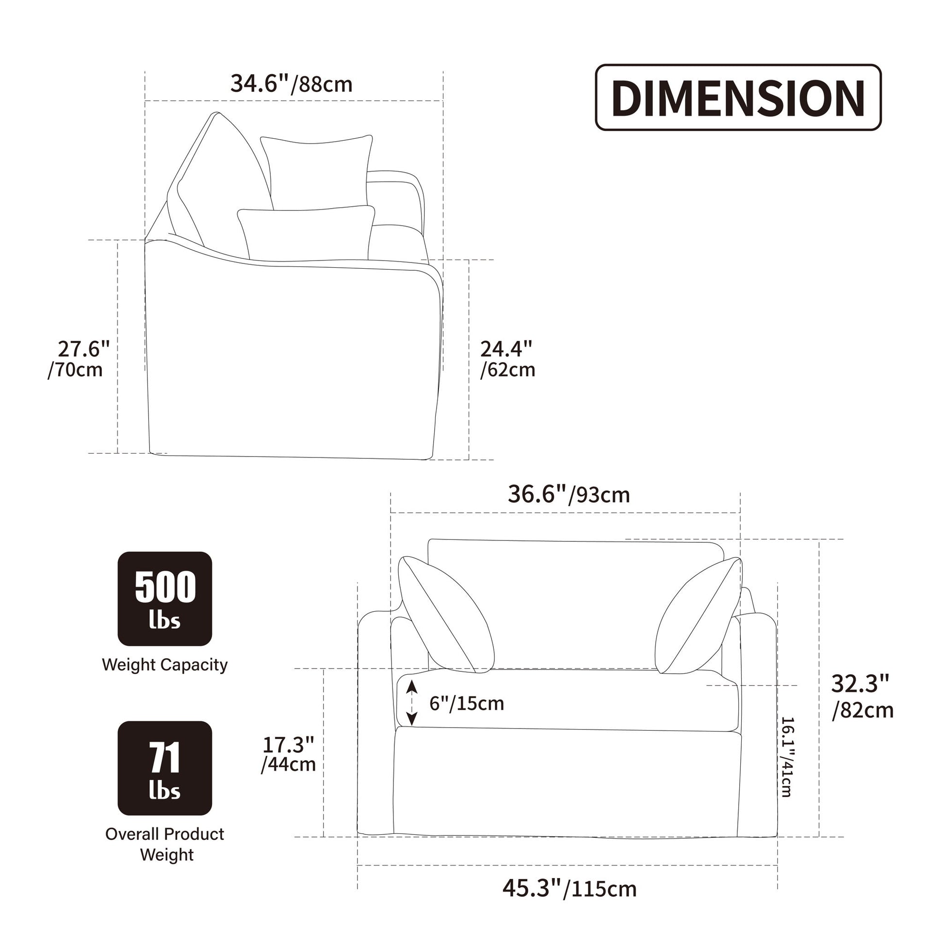 Accent Chair With 2 Bolster Pillows