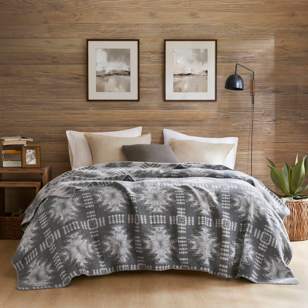 Alberta - King Cotton Blend Blanket - Gray Aztec
