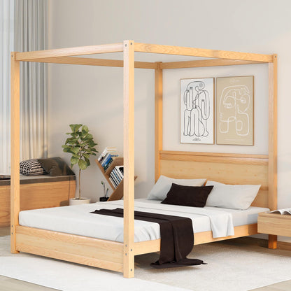 Gewnee - Solid Wood Queen Canopy Bed - Natural