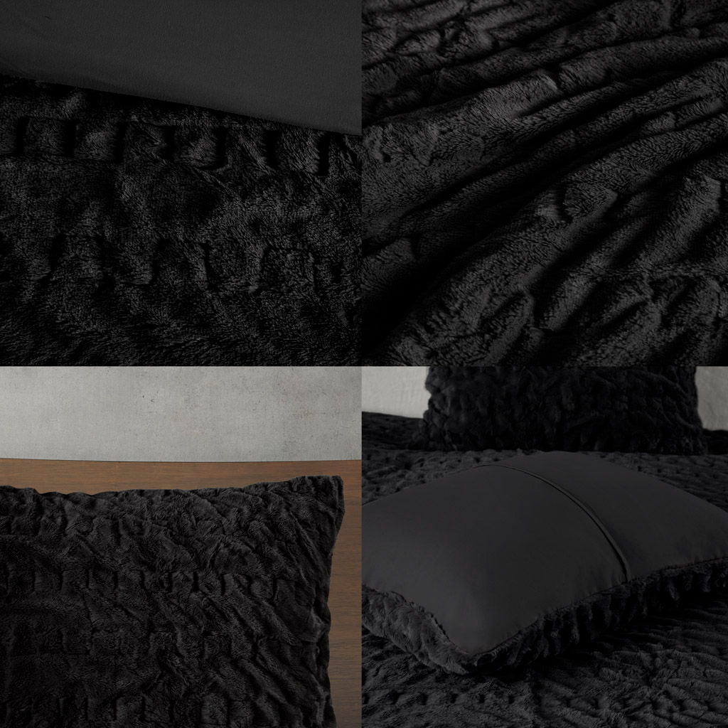 Blair - Ruched Fur Down Alternative Comforter Set - Black
