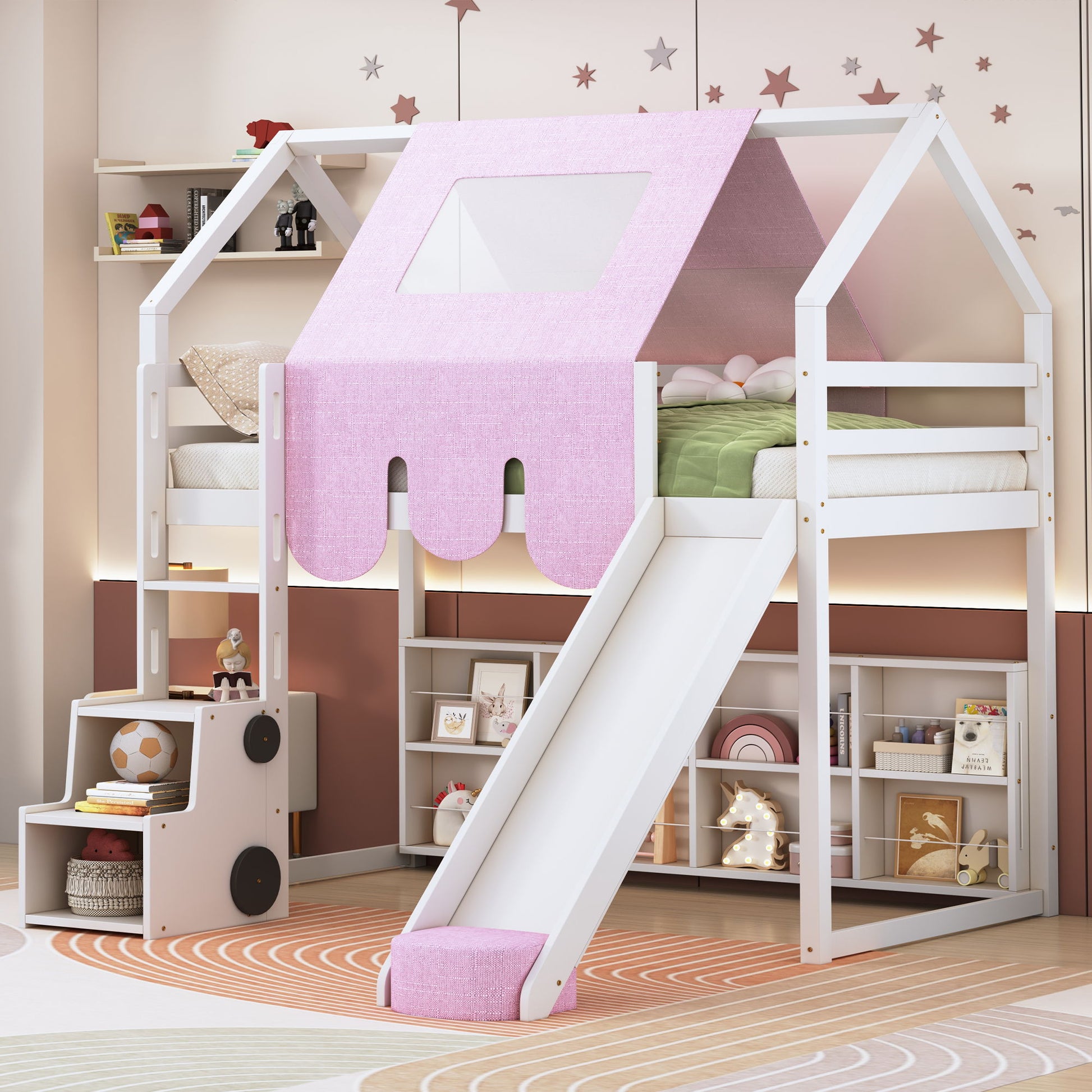 Loft Bed With House Shaped Frame And Tent