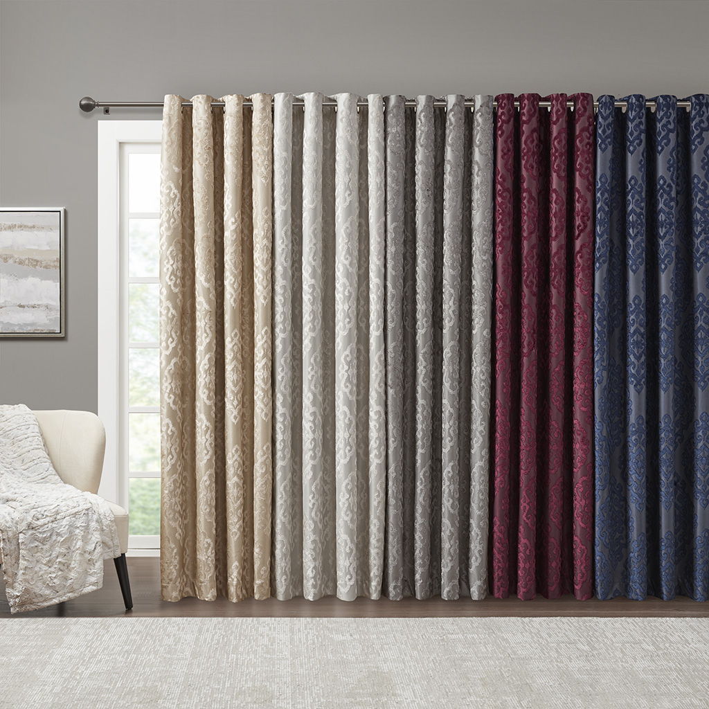Mirage - Knitted Jacquard Damask Total Blackout Grommet Top Curtain Panel Pair - Champagne