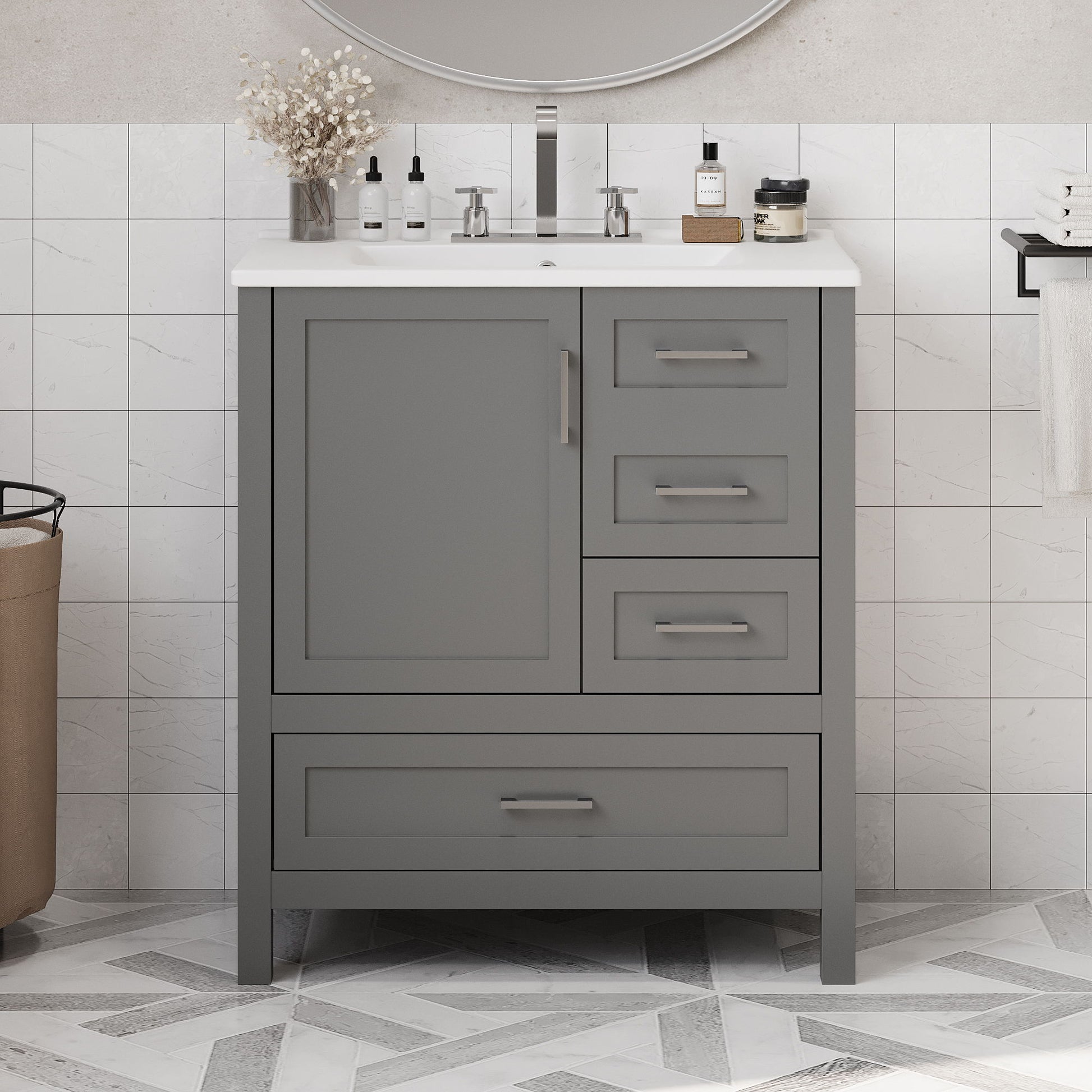Modern Bathroom Vanity With Ceramic Sink, Solid Frame And Storage Solutions