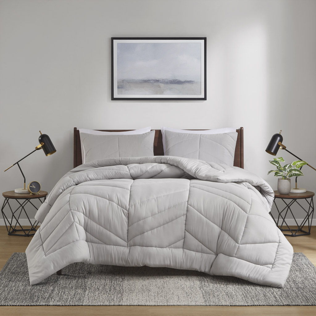Remy - Quilted Chevron Twin Comforter Set - Gray
