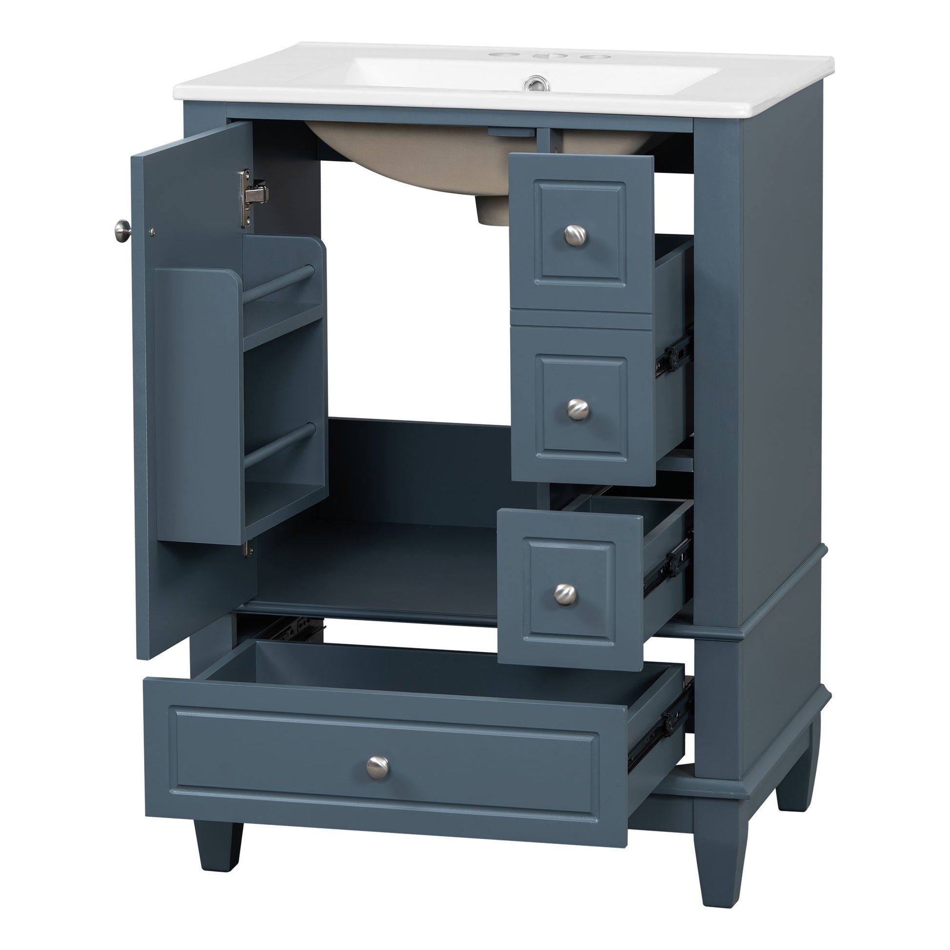 Modern Bathroom Vanity With Sink, Freestanding Cabinet With Drawers And Storage Shelves