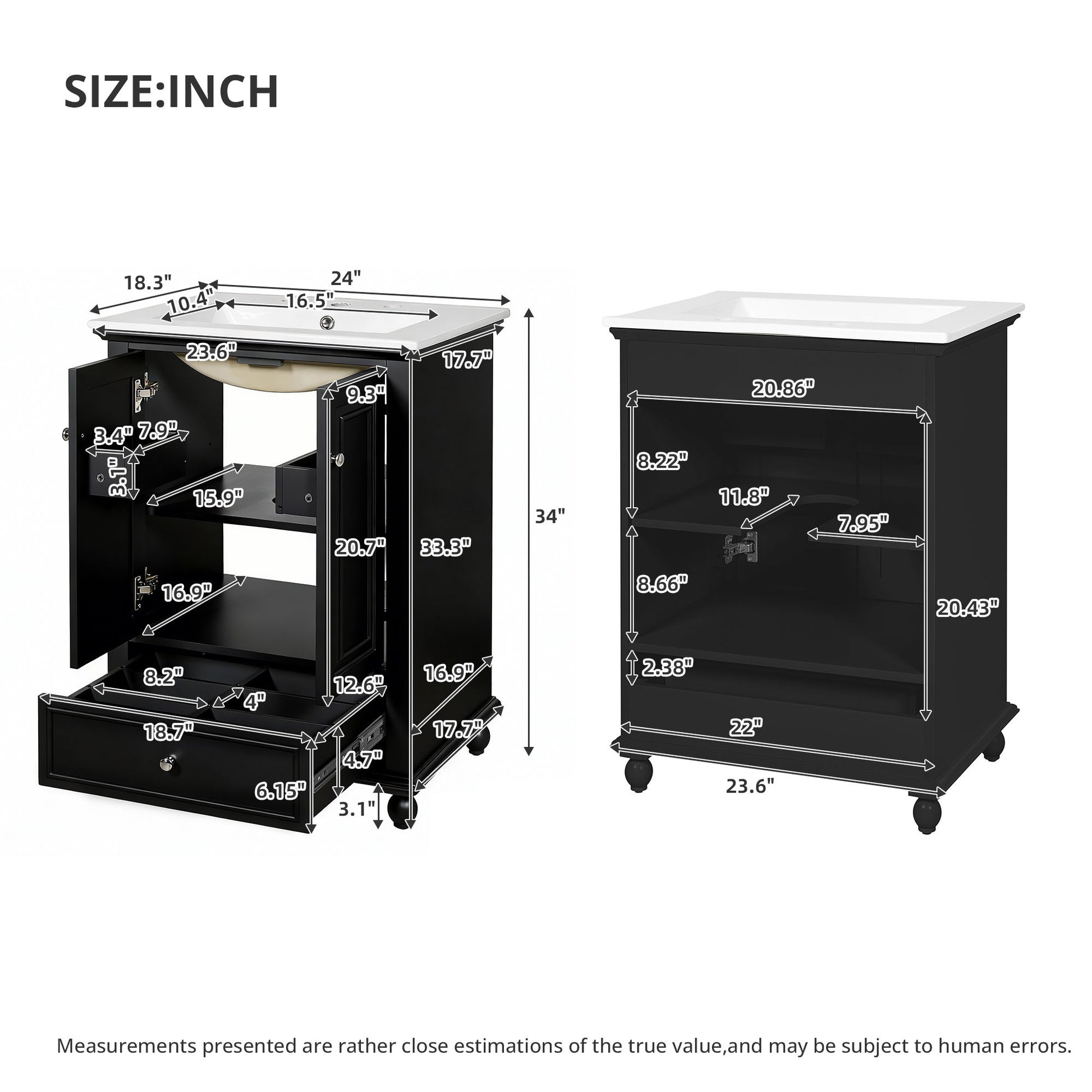 Modern Bathroom Vanity With Sink, Cabinet With Drawer And Dividers, Rectangular Storage Unit