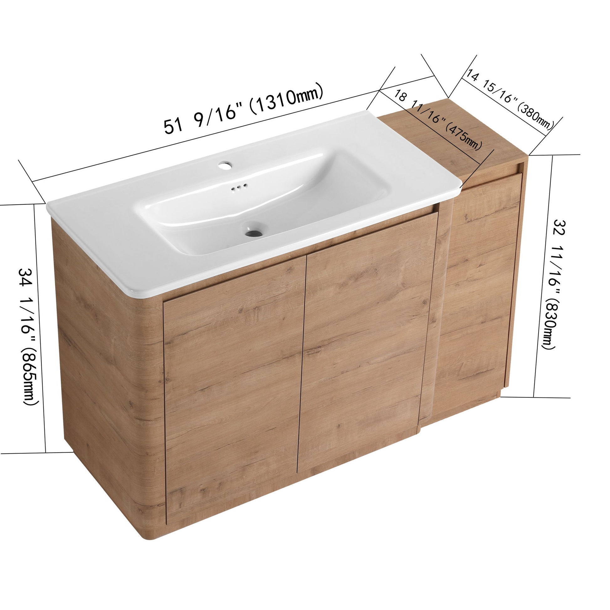 Freestanding Bathroom Vanity With Sink, 1 Small Storage Cabinet, Soft Close Door