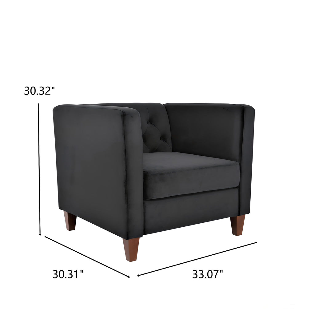 Button Tufted Accent Square Arm Upholstered Chair - Black