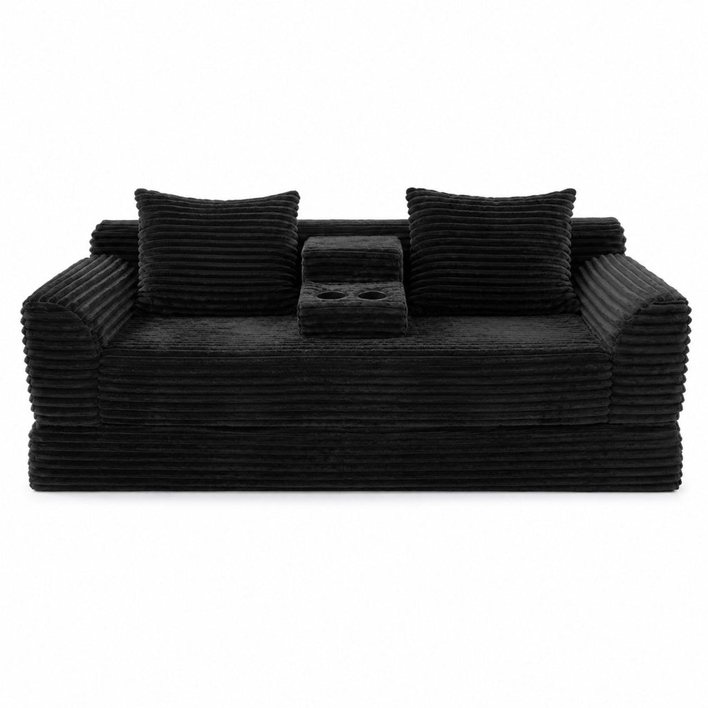 Soft Striped Convertible Sofa Bed, Dual Use Lounge Couch With Cup Holders And Pillows