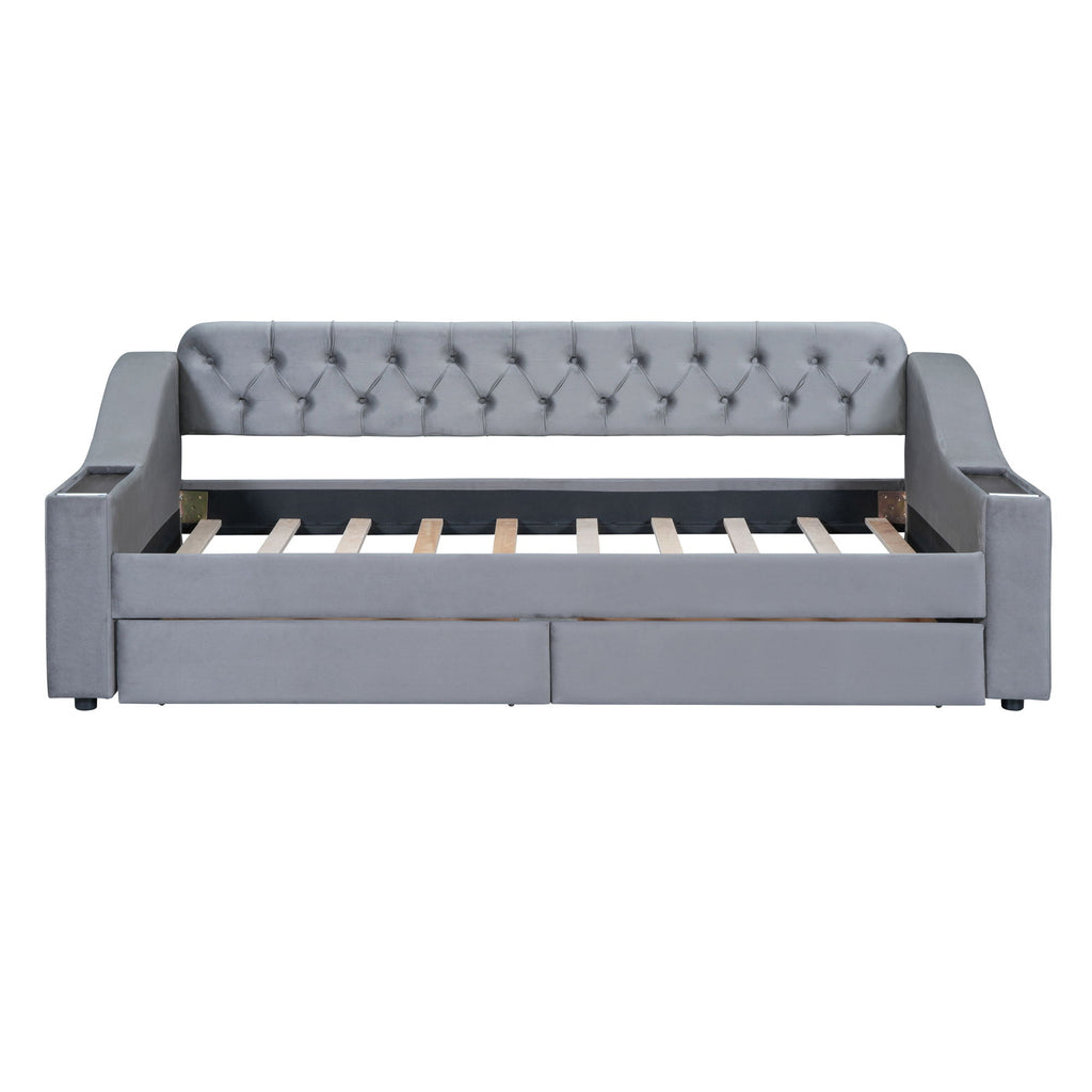 Upholstered Daybed With Storage Armrests And USB Port