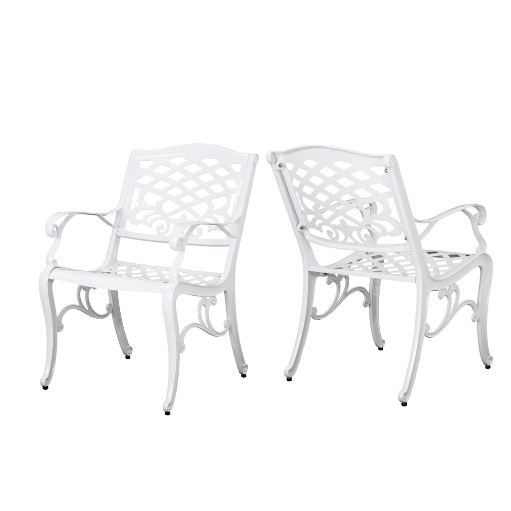 Unravel - Outdoor Arm Chair With Scroll Design And Floral Accents (Set of 2) - White