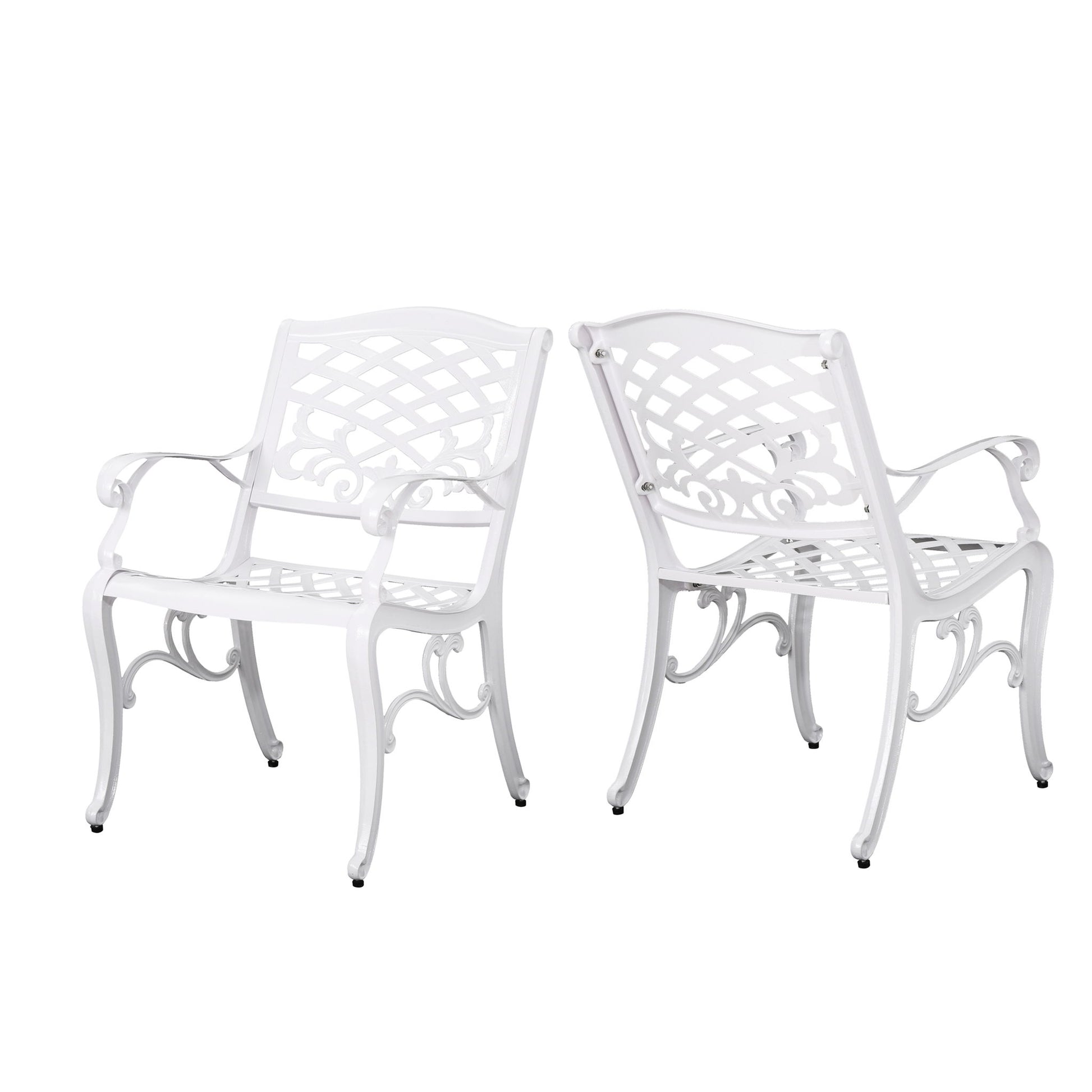 Unravel - Outdoor Arm Chair With Scroll Design And Floral Accents (Set of 2) - White