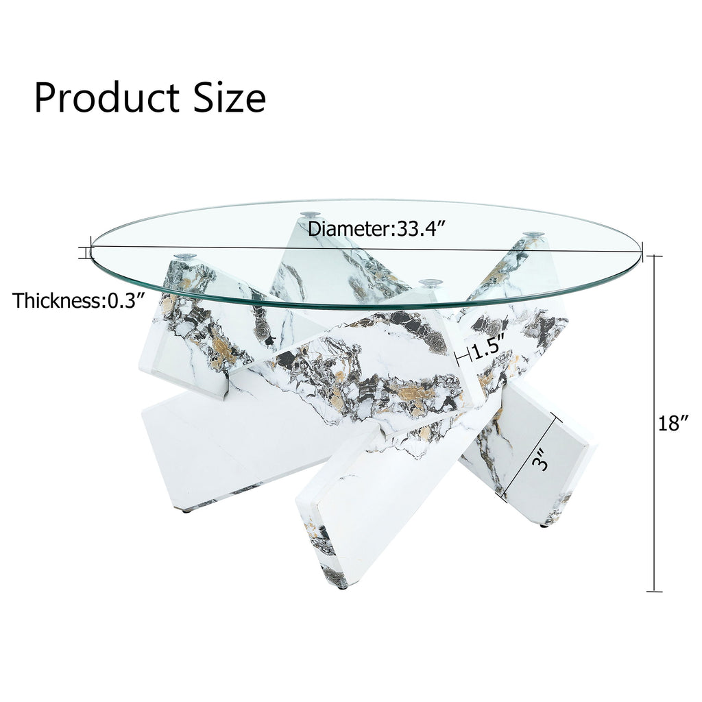 Modern Round Glass Coffee Table With Tempered Glass