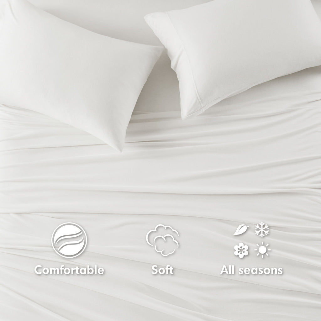 Cotton Blend Jersey Knit - King All Season Sheet Set - White