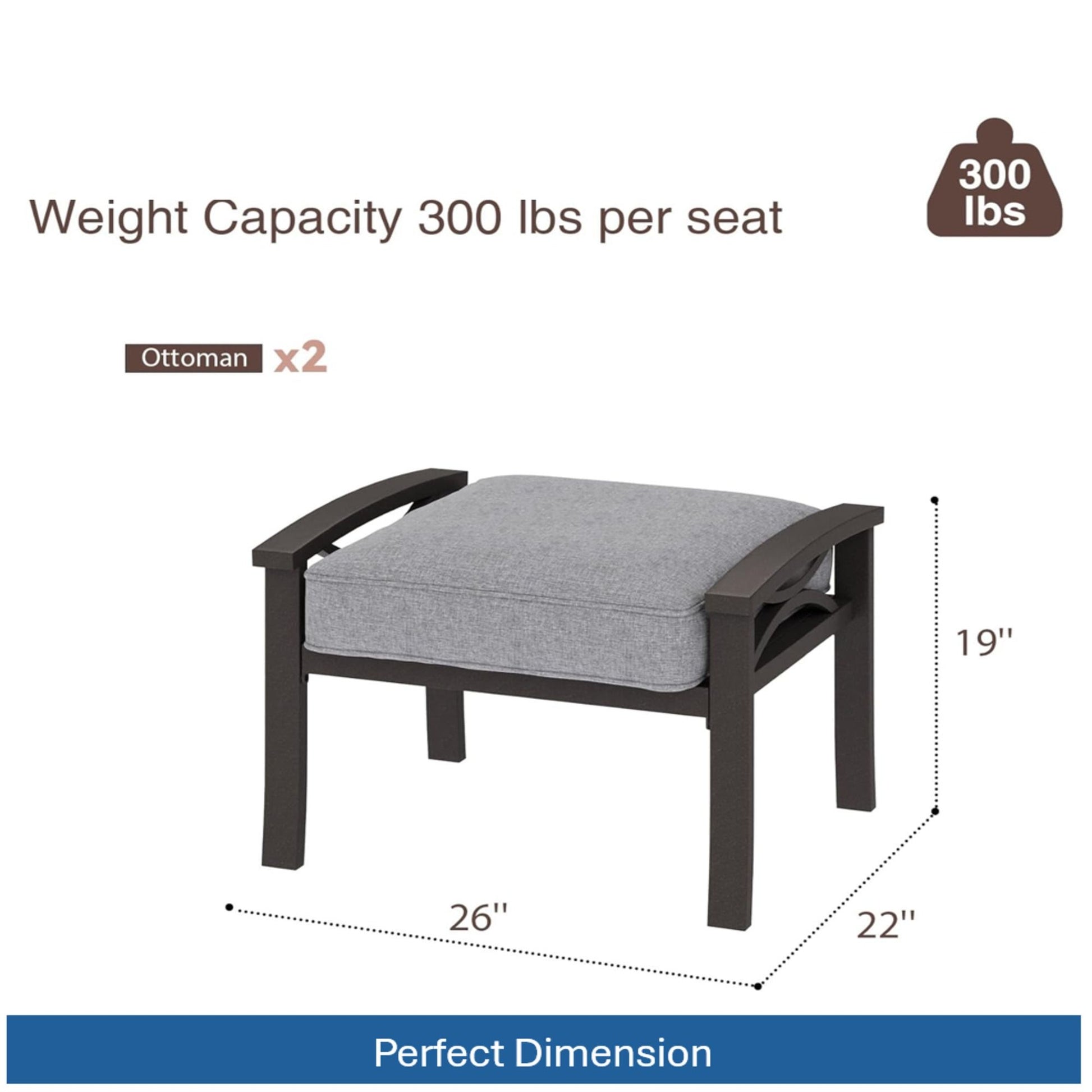 Modern All-Weather Ottomans With Cushions (Set of 2)