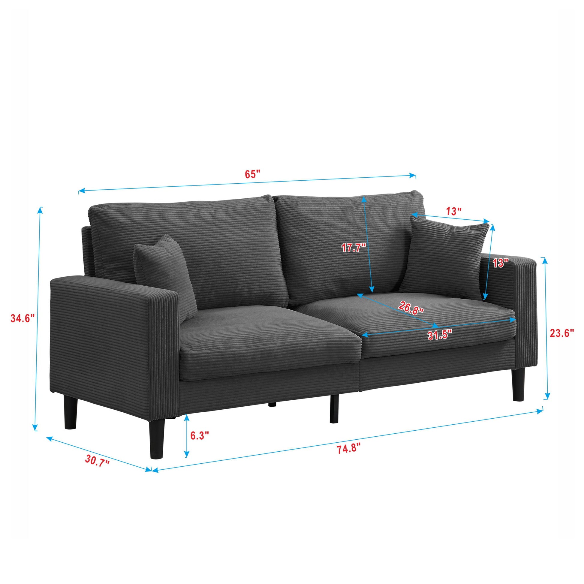 Modern Upholstered 2 Piece Sofa Set With 3 Seater And 2 Seater