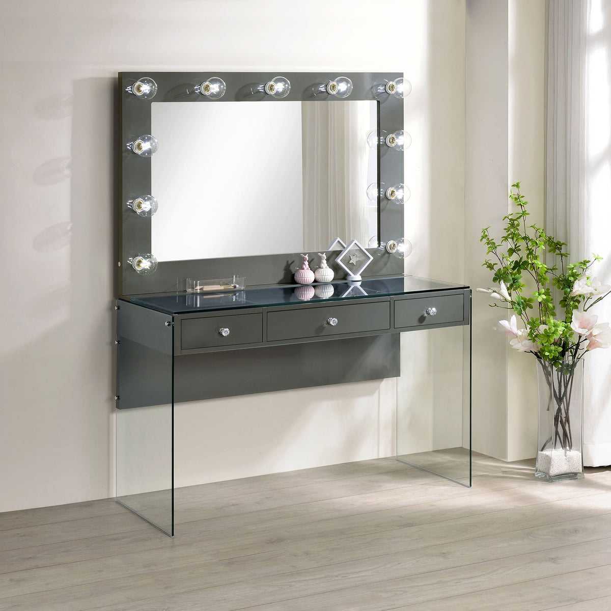 Katelyne - 3 Drawer Vanity Set With Mirror - Gray