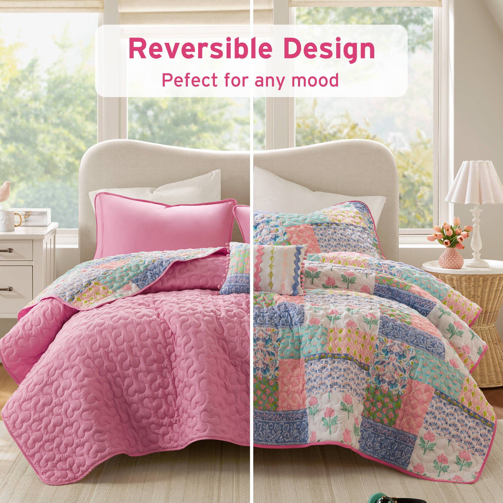 Nellie - Twin/Twin Long 3 Piece Quilt Set - Pink