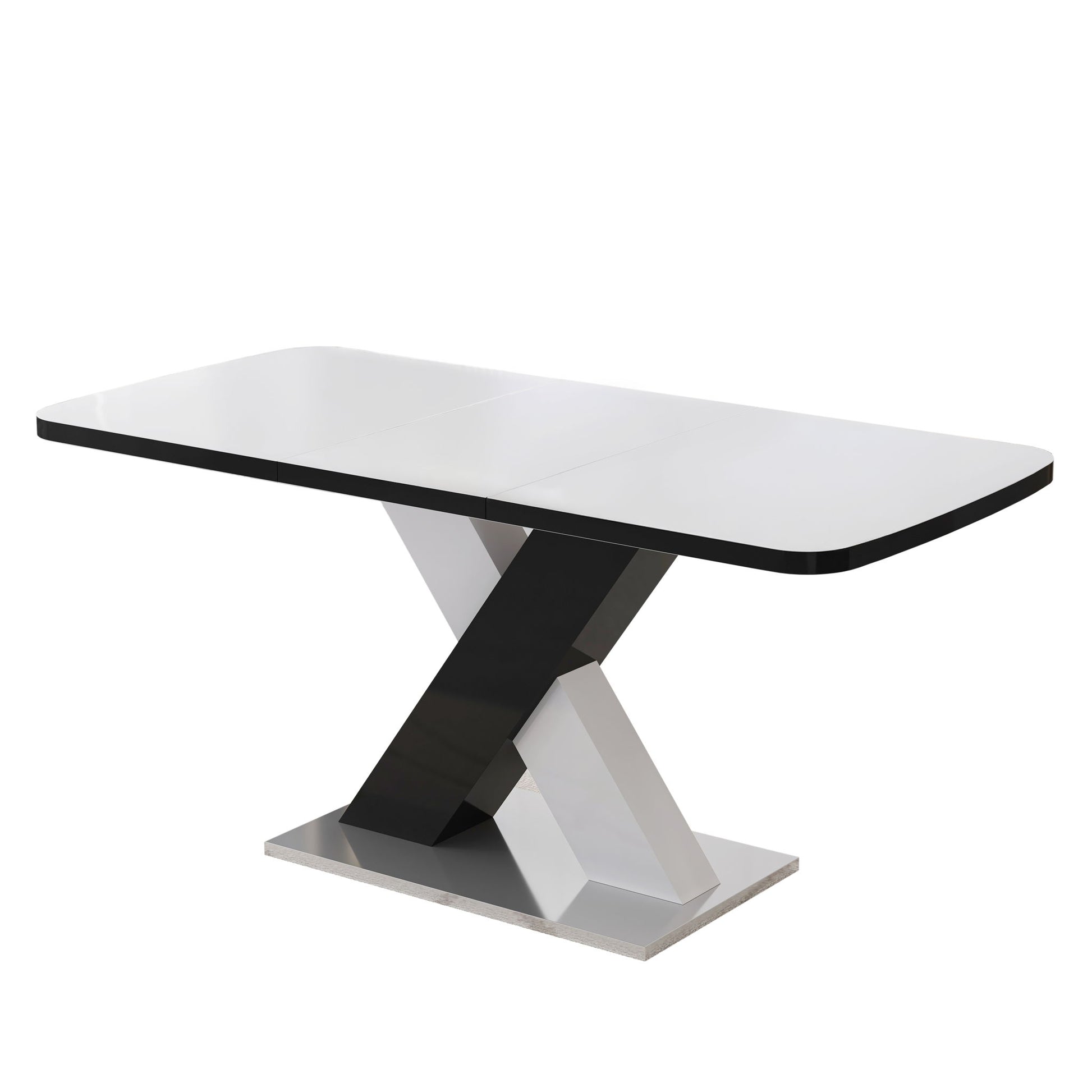 Rectangle Dining Table, Stretchable, Table Top With X Shape And Legs And Base - White / Black