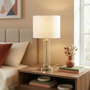 Luna - Table Lamp With On / Off Switch Clear Body Base - Clear / Silver / White