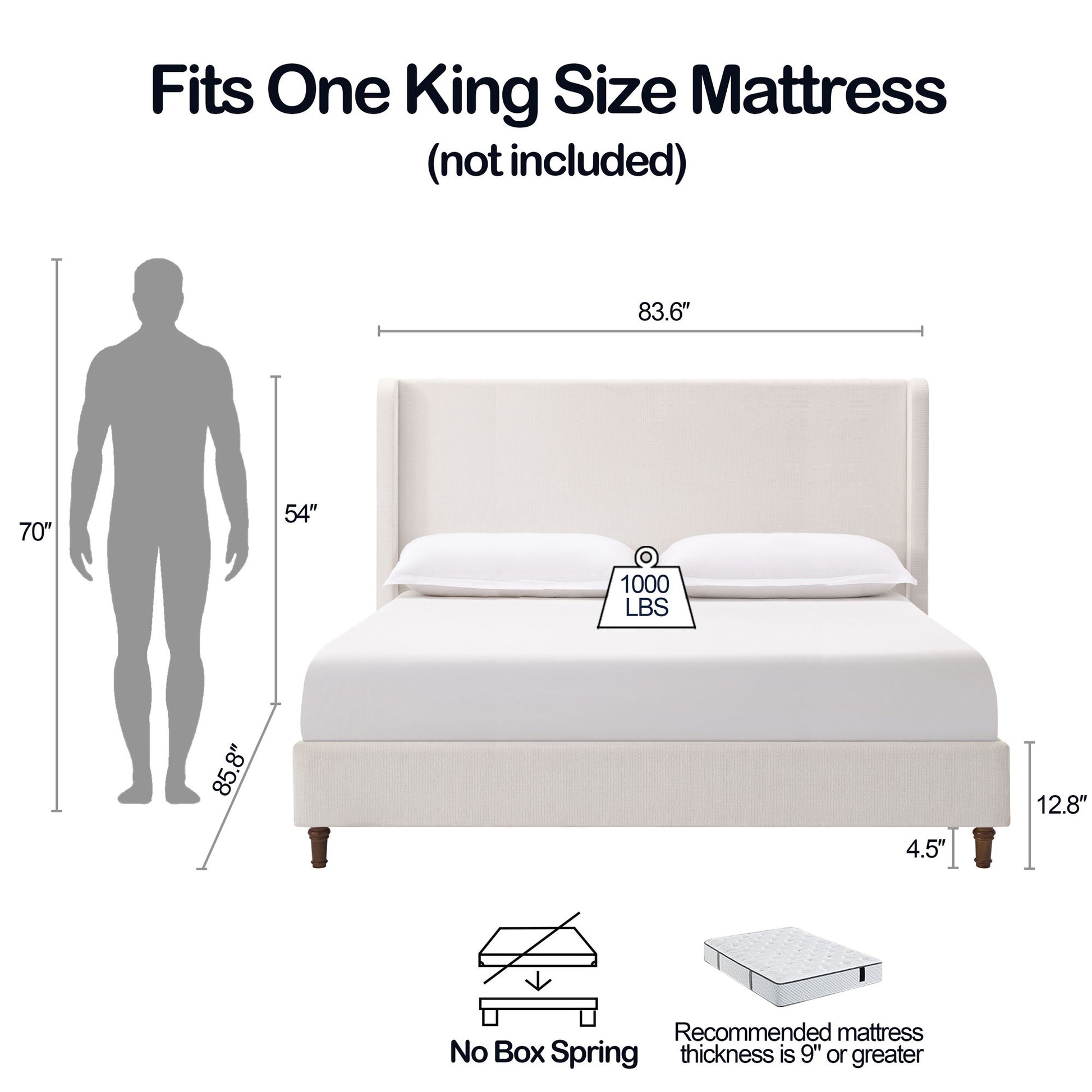 Harper - Tall Headboard Upholstered Bed / High Headboard / Elegant Simplicity / No Box Spring Needed