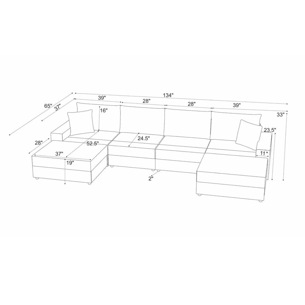 Sectional Sofa With 2 Ottomans And Toss Pillows