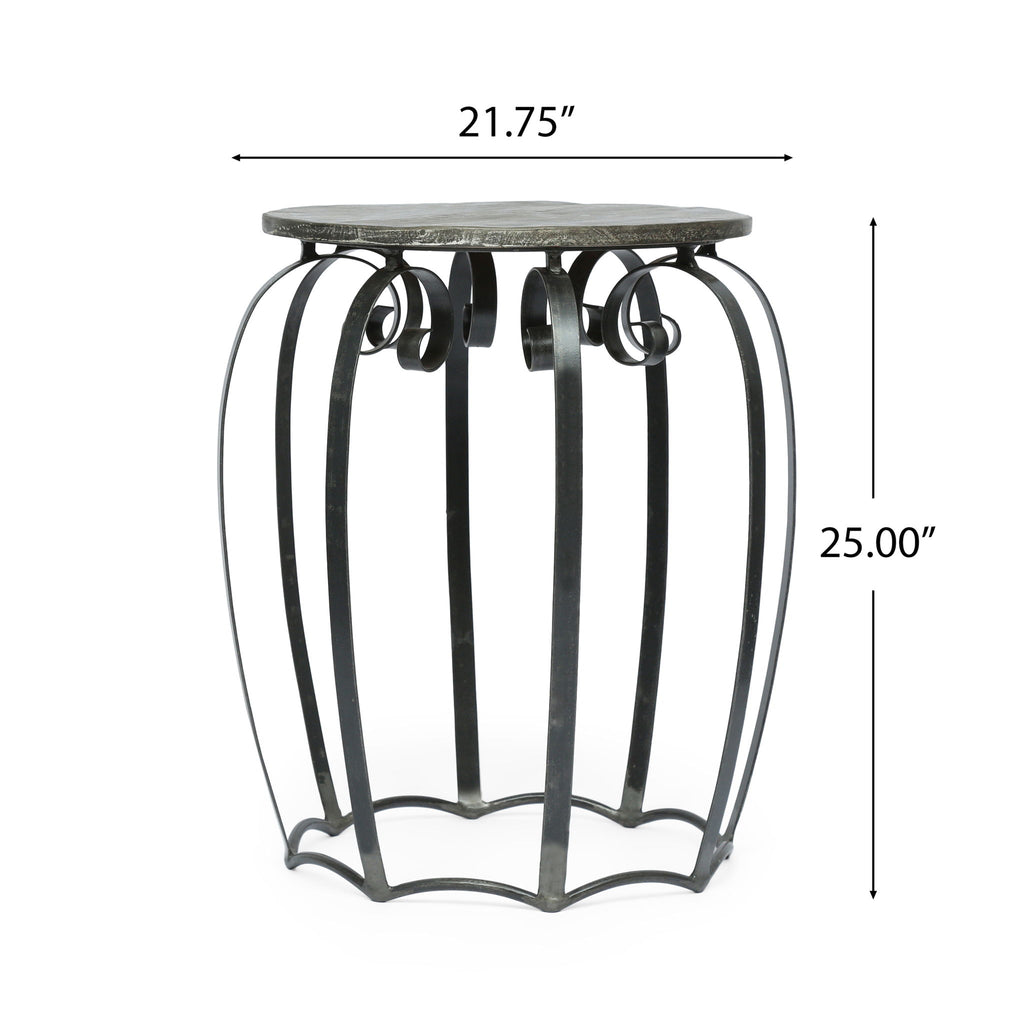 Modern Industrial End Table With Mango Wood Top And Iron Frame - Gray