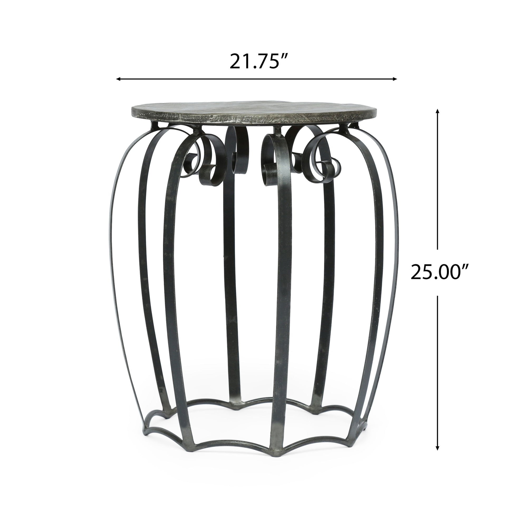 Modern Industrial End Table With Mango Wood Top And Iron Frame - Gray