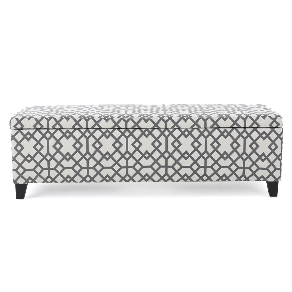 Quotient - Upholstered Storage Ottoman With Tapered Block Feet - Gray / White
