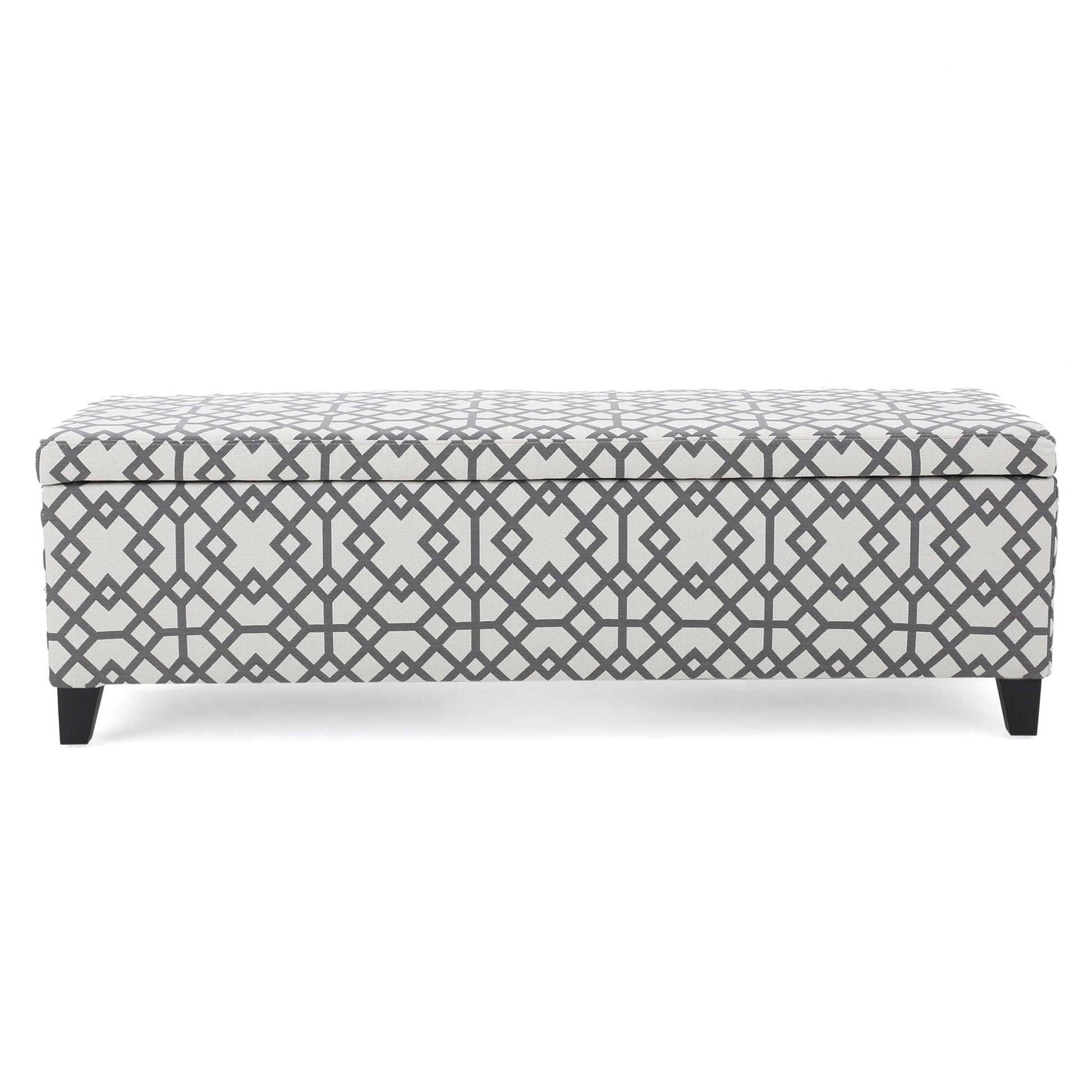 Quotient - Upholstered Storage Ottoman With Tapered Block Feet - Gray / White
