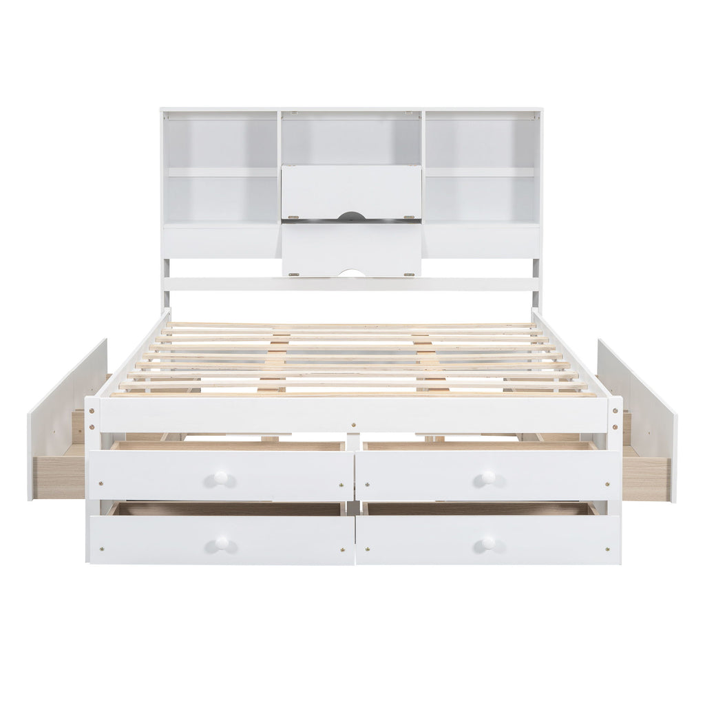 Platform Bed With Storage Headboard And 8 Drawers