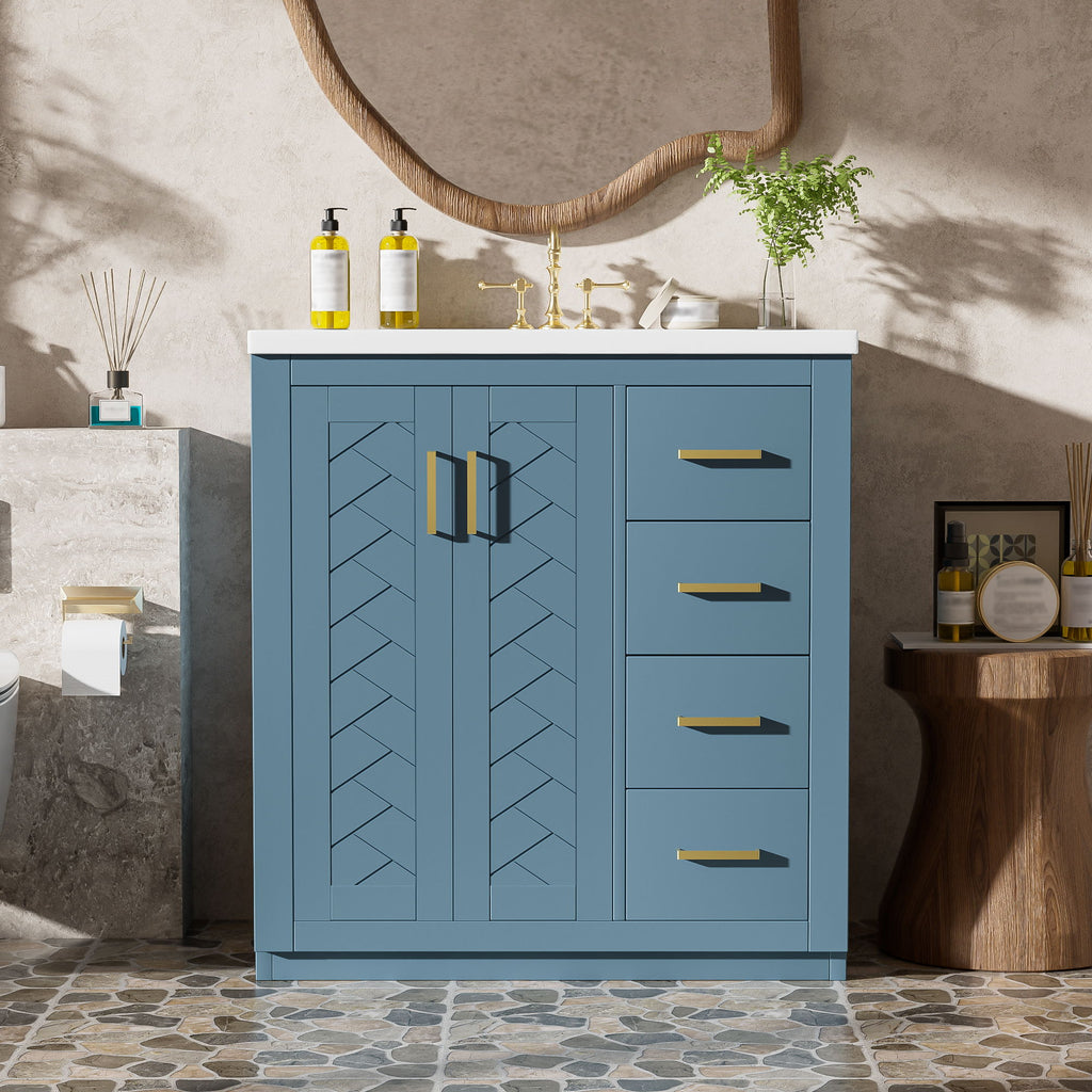 Bathroom Vanity With Sink, Storage Cabinet, Freestanding Set With 3 Drawers & Soft Closing Doors