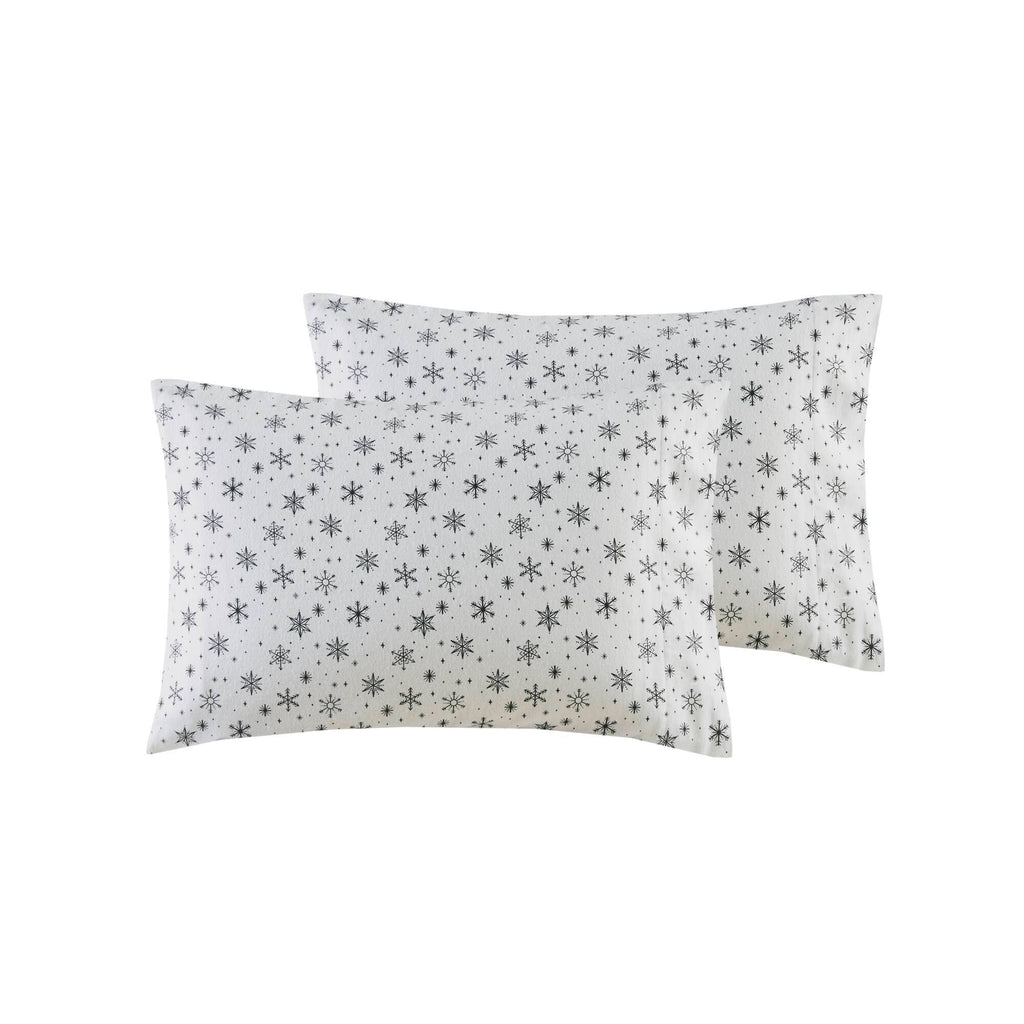 Cozy Cotton Flannel - California King Printed Sheet Set - Black Snowflakes