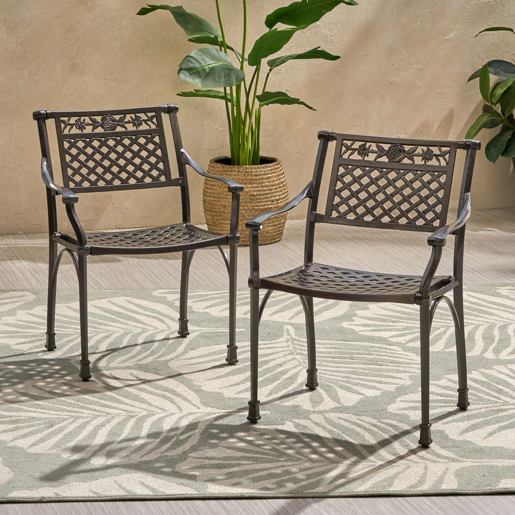 Cast Aluminum Dining Chair With Hand Crafted Details - Bronze