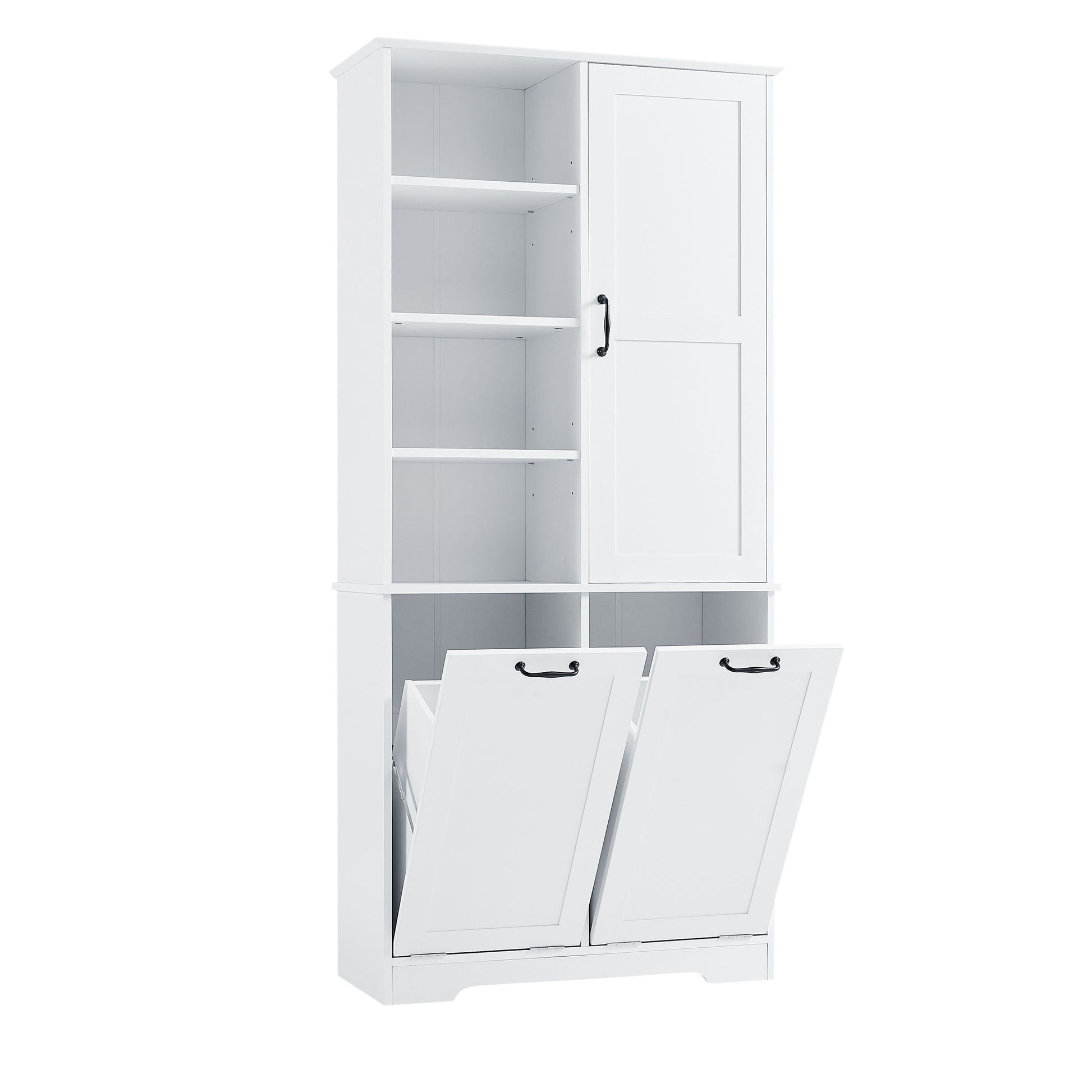 Freestanding Bathroom Storage Cabinet With Doors And Drawers, Adjustable Shelves, Tilt-Out Laundry Hamper