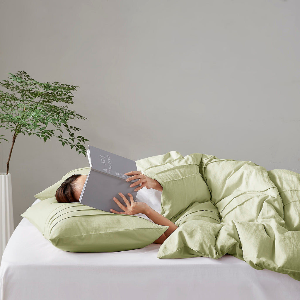Porter - Full Soft Washed Pleated Duvet Cover Set - Sage