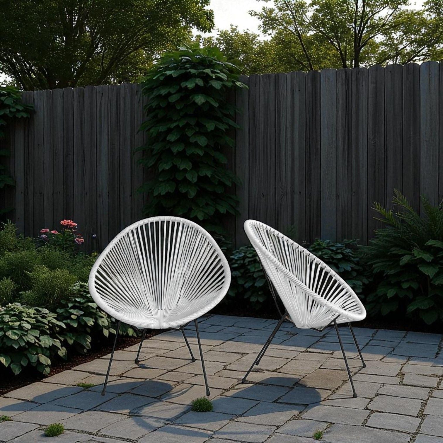 Outdoor Lounge Chair Set With Handwoven Seats, Weather Resistant - White