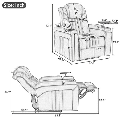 Power Recliner Home Theater Recliner With Power Adjustable Headrest, Wireless Charging Device, USB Port, Storage Arms, Cup Holder And Swivel Tray Table For Living Room