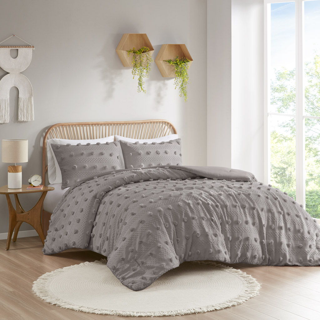 Lucy - Clip Jacquard King Comforter Set - Gray